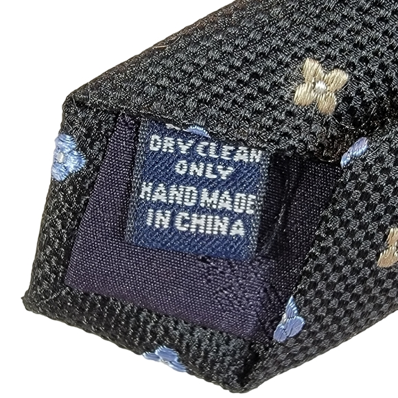 Roundtree & Yorke 100% Silk Handmade Floral Polka-Dot Pattern Black Men's Tie - Picture 11 of 12